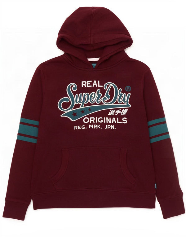 Superdry Womens Heritage Graphic Hoodie Jumper UK 14 Large Burgundy Cotton