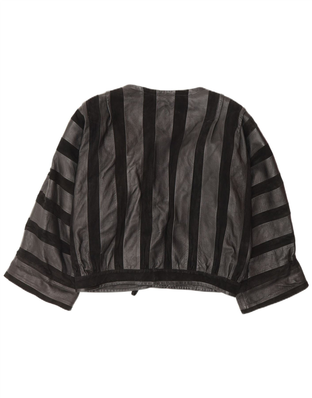 Vintage γυναικείο δερμάτινο μπουφάν UK 14 Medium μαύρο ριγέ δέρμα