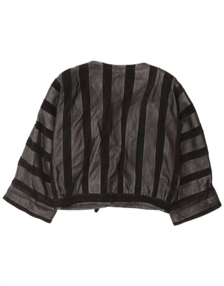 Vintage γυναικείο δερμάτινο μπουφάν UK 14 Medium μαύρο ριγέ δέρμα