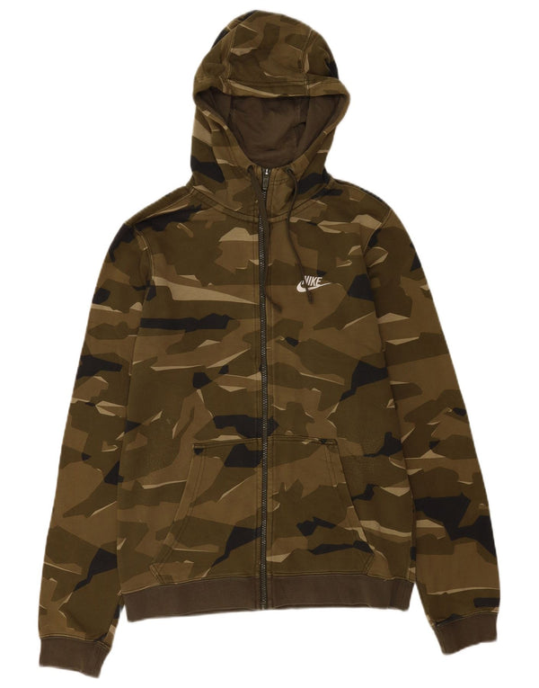 Ανδρικό πουλόβερ Nike με φερμουάρ με κουκούλα από βαμβακερό μικρό χακί καμουφλάζ