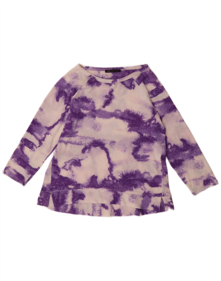 MARKS & SPENCER Womens Top Long Sleeve UK 12 Medium Purple Tie Dye