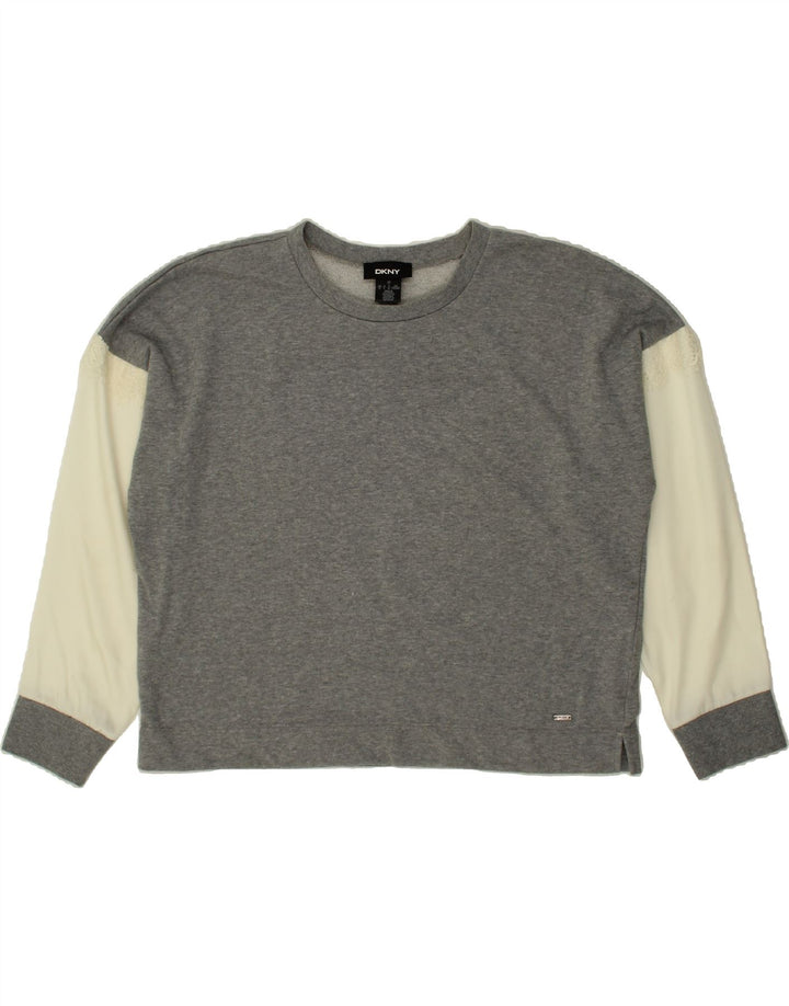 DKNY Womens Oversized Sweatshirt Jumper UK 16 Large Grey Colourblock Vintage Dkny and Second-Hand Dkny from Messina Hembry 