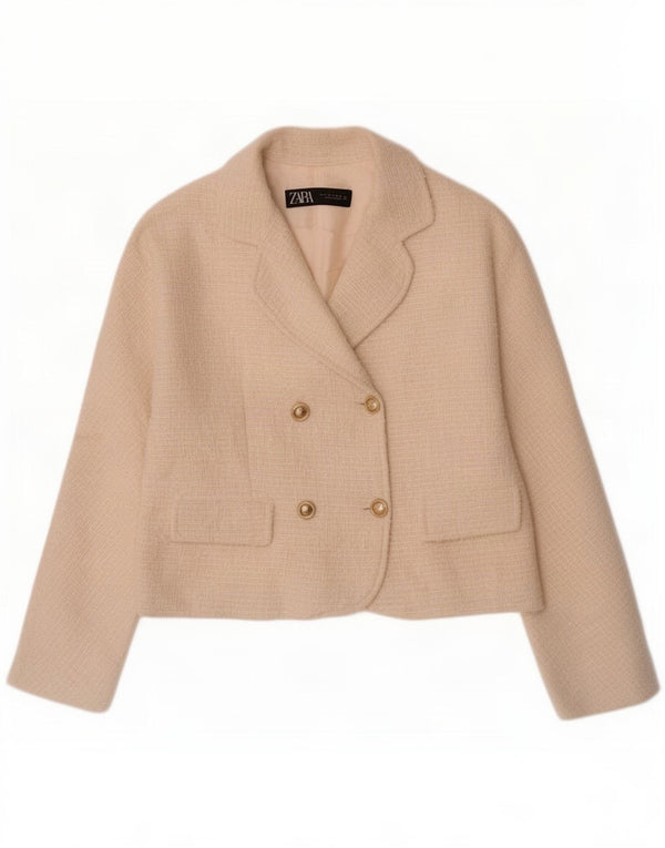 Zara Γυναικείο Μπλέιζερ με διπλό στήθος UK 12 Medium Off White Polyester