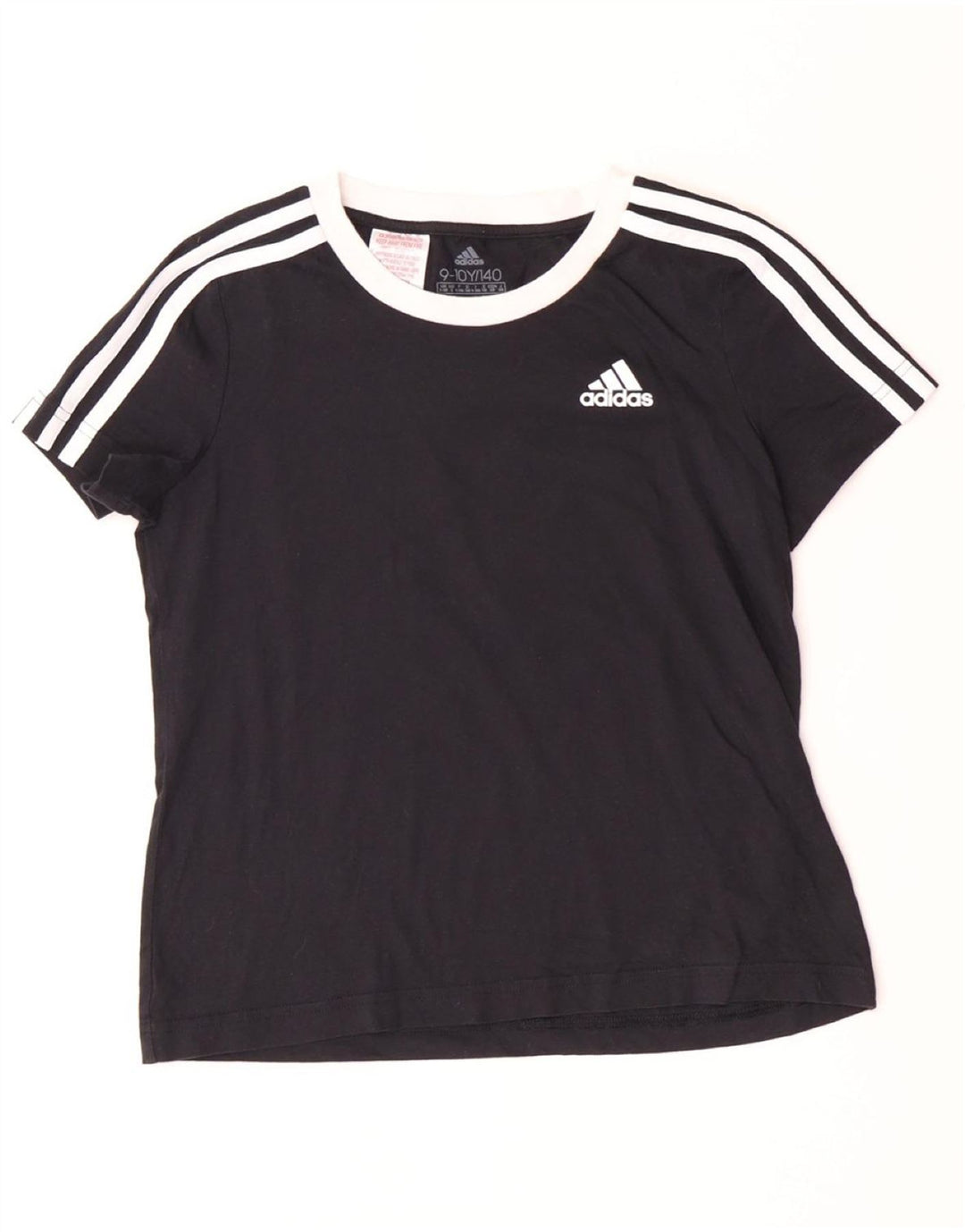 ADIDAS Girls T-Shirt Top 9-10 Years Μαύρο Βαμβακερό