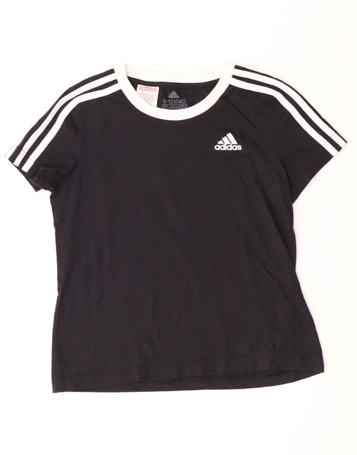 ADIDAS Girls T-Shirt Top 9-10 Years Μαύρο Βαμβακερό