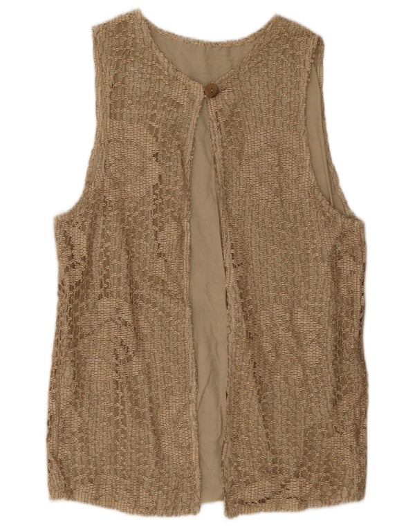 Vintage γυναικεία αμάνικη ζακέτα UK 14 Medium Beige Floral
