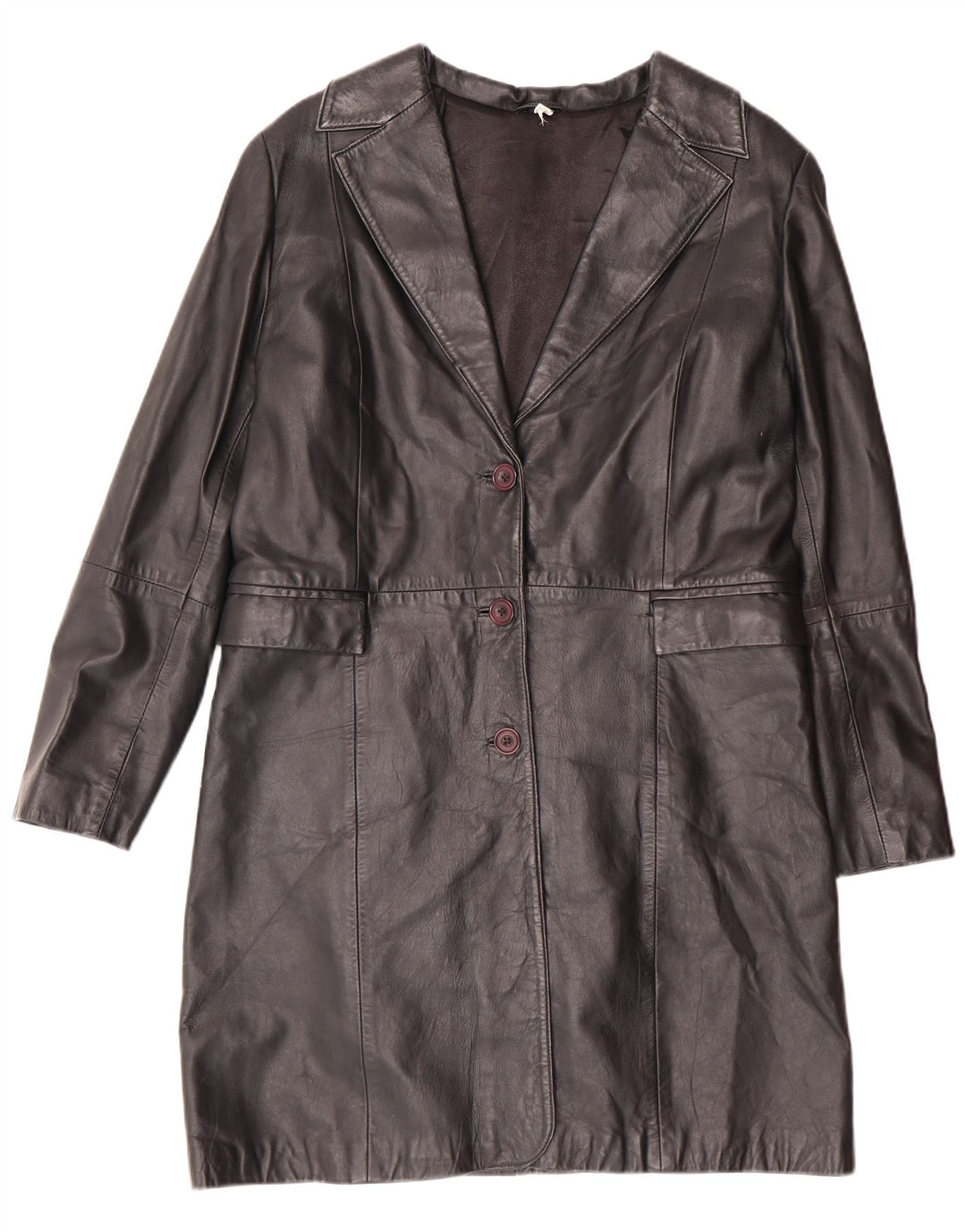 Vintage Γυναικείο Δερμάτινο Παλτό UK 14 Medium Black Leather