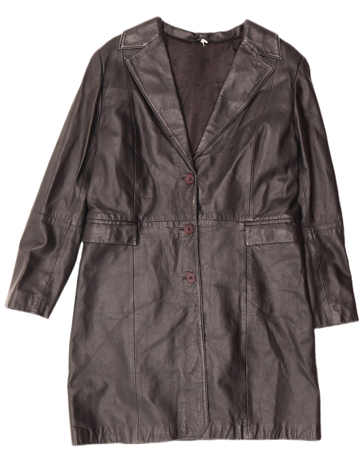 Vintage Γυναικείο Δερμάτινο Παλτό UK 14 Medium Black Leather