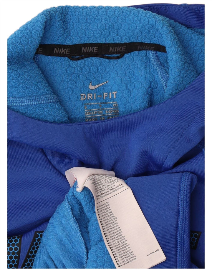 NIKE Boys Dri Fit Graphic Hoodie Jumper 8-9 ετών Small Blue Polyester