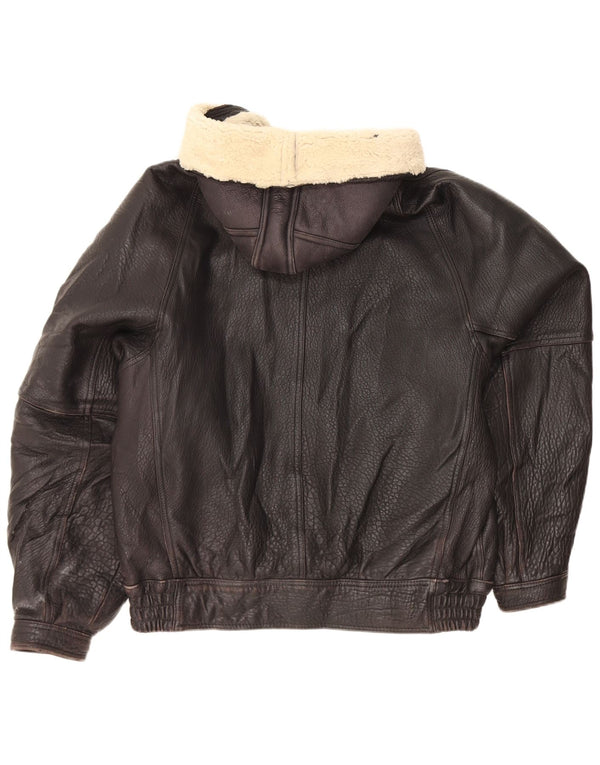 Vintage Ανδρικό Δερμάτινο Μπουφάν UK 42 XL Μαύρο με κουκούλα