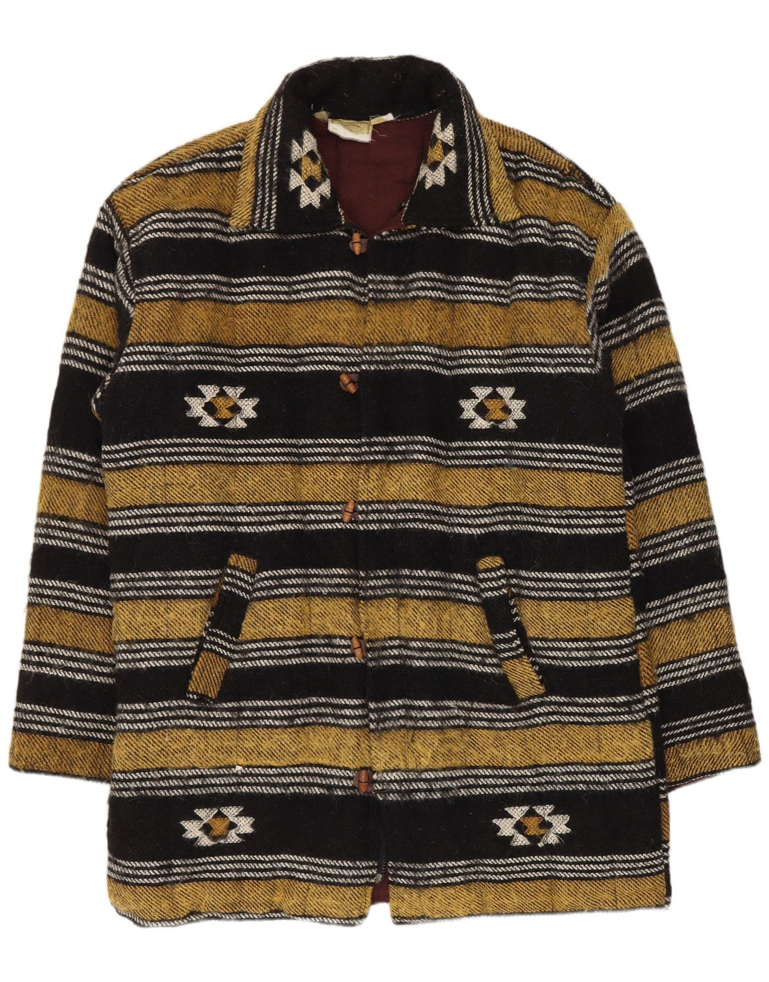 Vintage Ανδρικό παλτό Duffle UK 40 Μεγάλο πολύχρωμο γεωμετρικό μαλλί