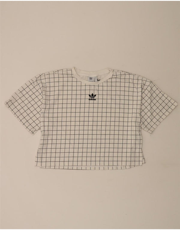 Γυναικείο μπλουζάκι Adidas Crop Oversized Top UK 10 Small White Check Cotton