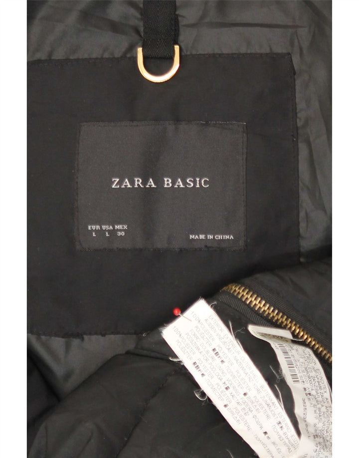 Zara Γυναικείο μπουφάν με κουκούλα UK 16 μεγάλο μαύρο πολυεστέρα