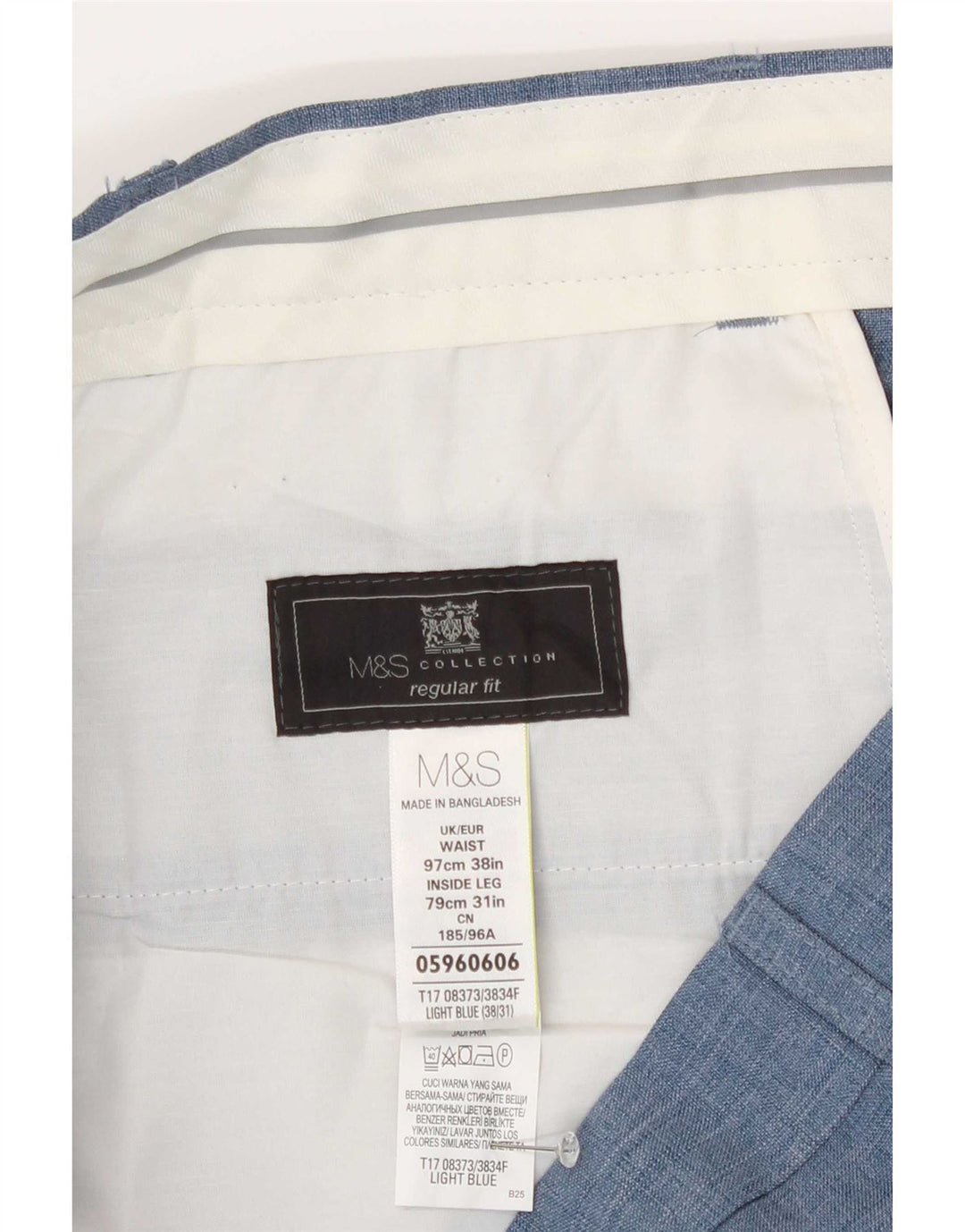 Ανδρικό παντελόνι με κανονική εφαρμογή Marks & Spencer W38 L31 Μπλε πολυεστέρας