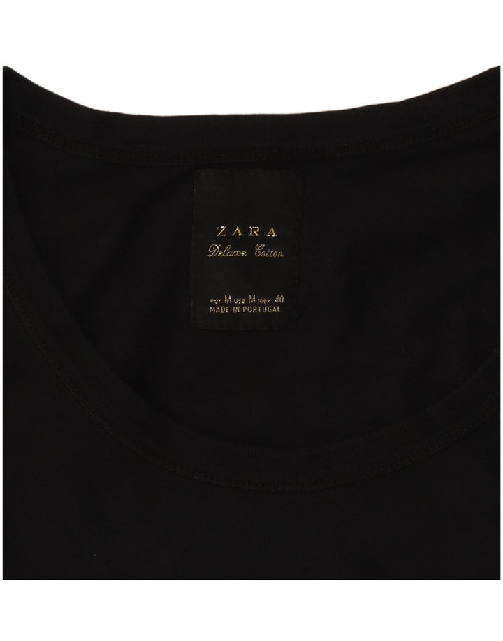 Γυναικείο T-Shirt ZARA Top UK 12 Μεσαίο μαύρο βαμβακερό