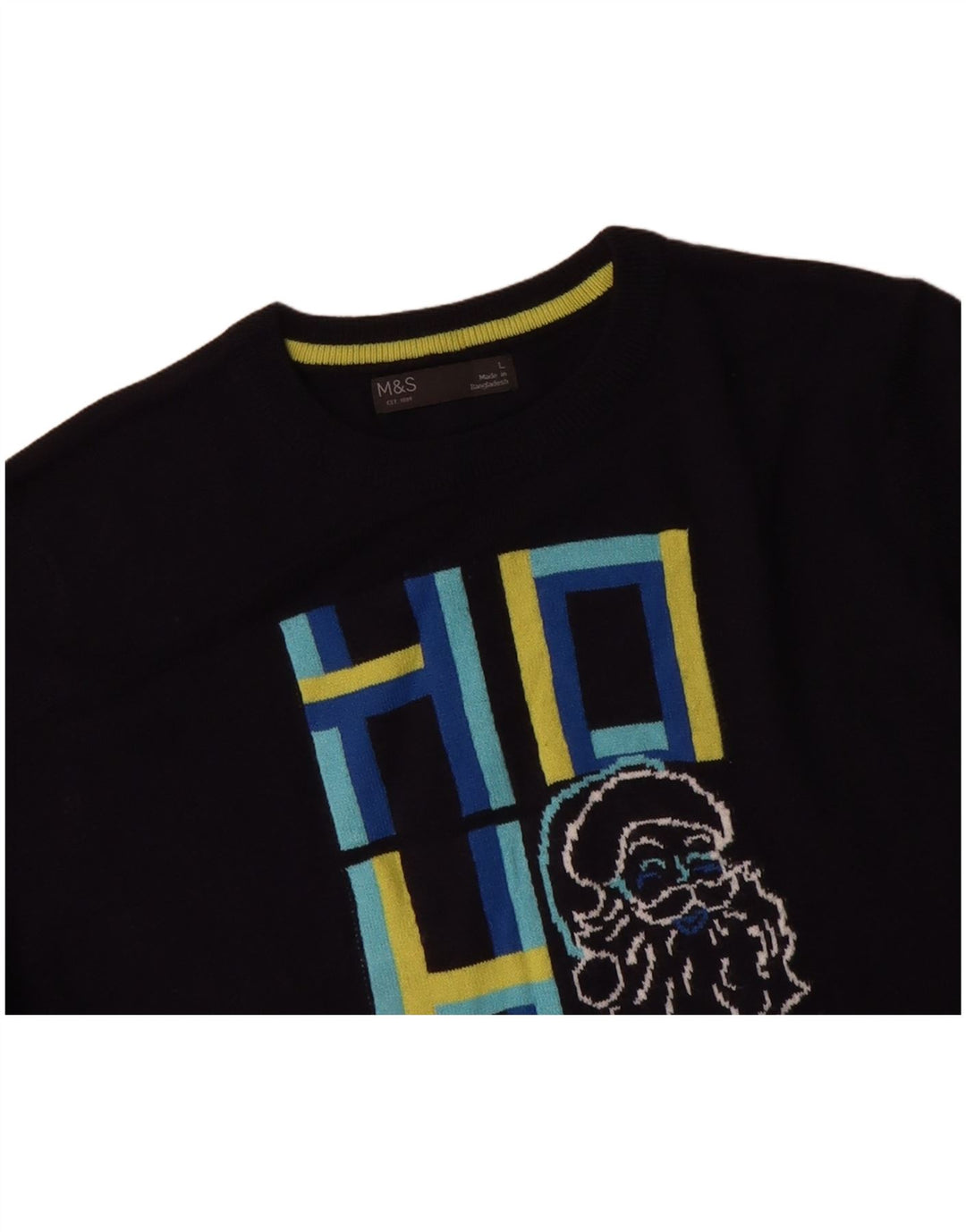 MARKS & SPENCER Mens Graphic Crew Neck Jumper Sweater Large Navy Blue