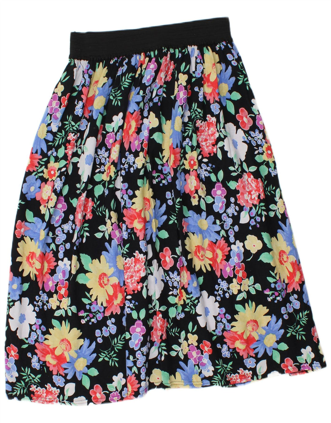Vintage Γυναικεία Midi Φούστα W28 Μεσαία Μαύρη Floral Viscose