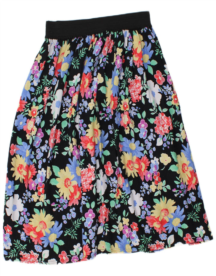 Vintage Γυναικεία Midi Φούστα W28 Μεσαία Μαύρη Floral Viscose