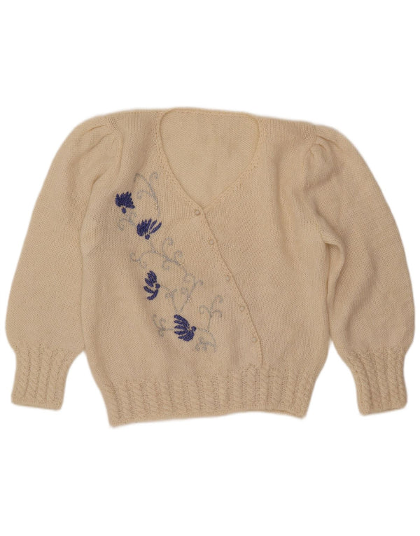 VINTAGE Womens V-Neck Jumper Sweater UK 16 Large Off White Floral