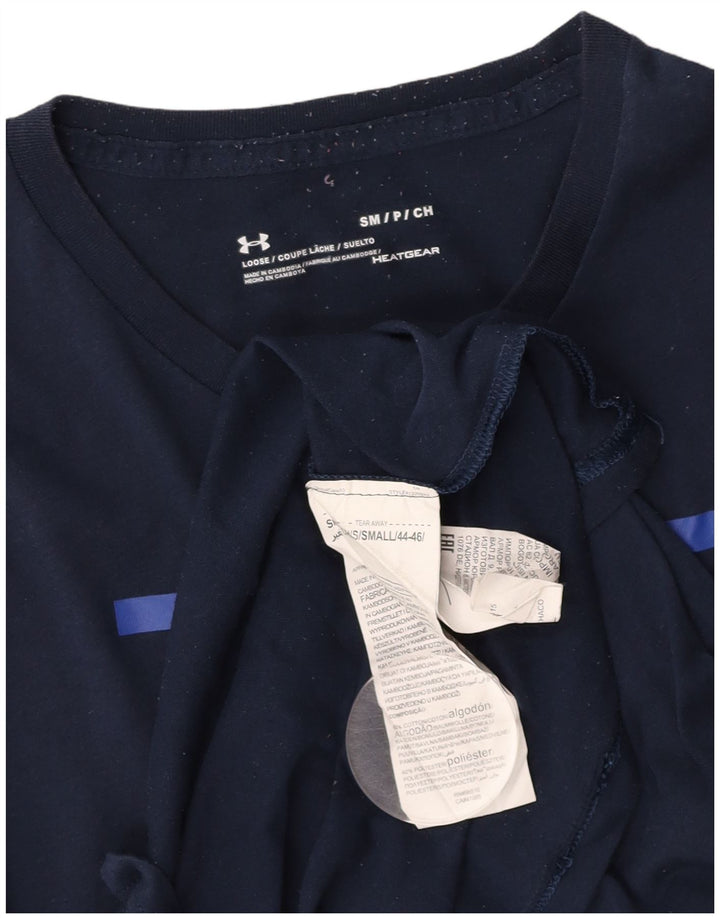 UNDER ARMOUR Mens Heat Gear Graphic T-Shirt Top Small Navy Blue Cotton