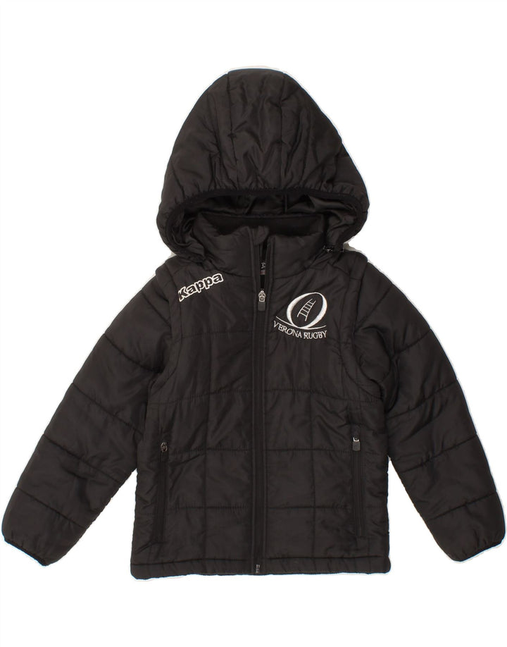 KAPPA Boys Graphic Hooded Padded Jacket 5-6 Years Black Polyester Vintage Kappa and Second-Hand Kappa from Messina Hembry 