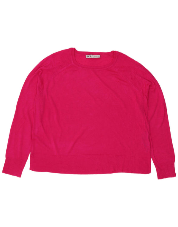 Zara Γυναικείο πουλόβερ με λαιμόκαυμα UK 14 Medium Pink Viscose