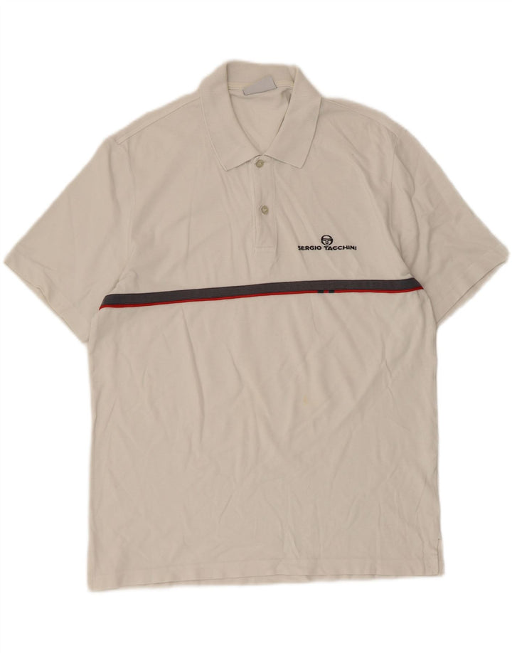 Sergio Tacchini Ανδρικό μπλουζάκι πόλο μεγάλο λευκό βαμβακερό ριγέ