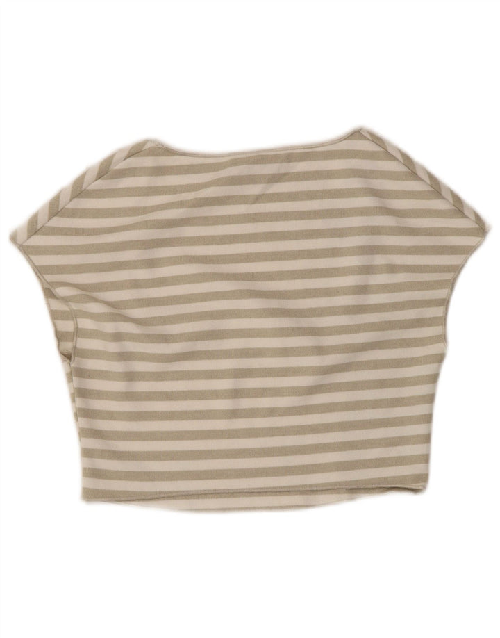 ZARA Γυναικείο Crop Top UK 12 Medium Off White ριγέ