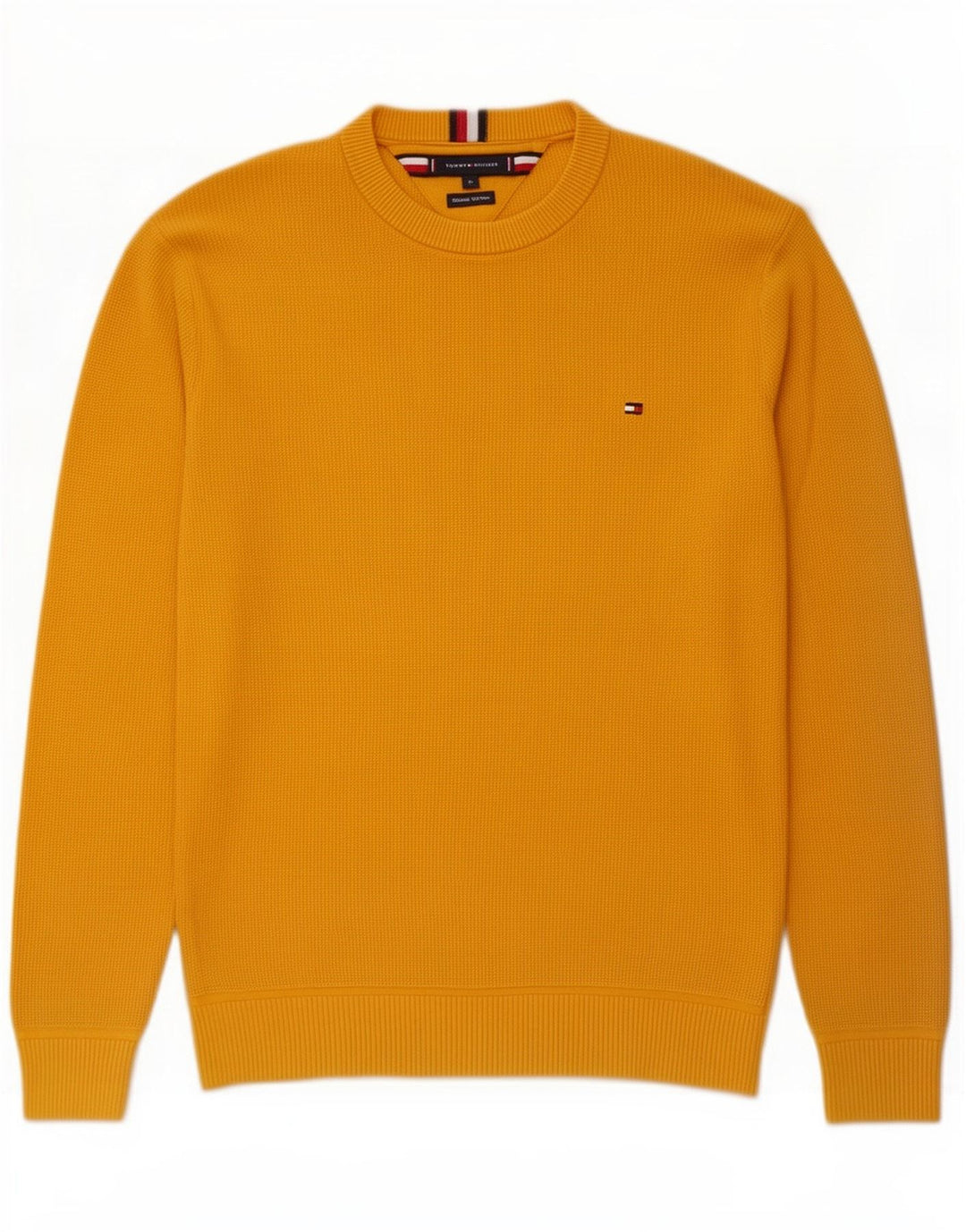 Ανδρικό πουλόβερ με λαιμόκοψη Tommy Hilfiger, μεσαίο κίτρινο βαμβακερό