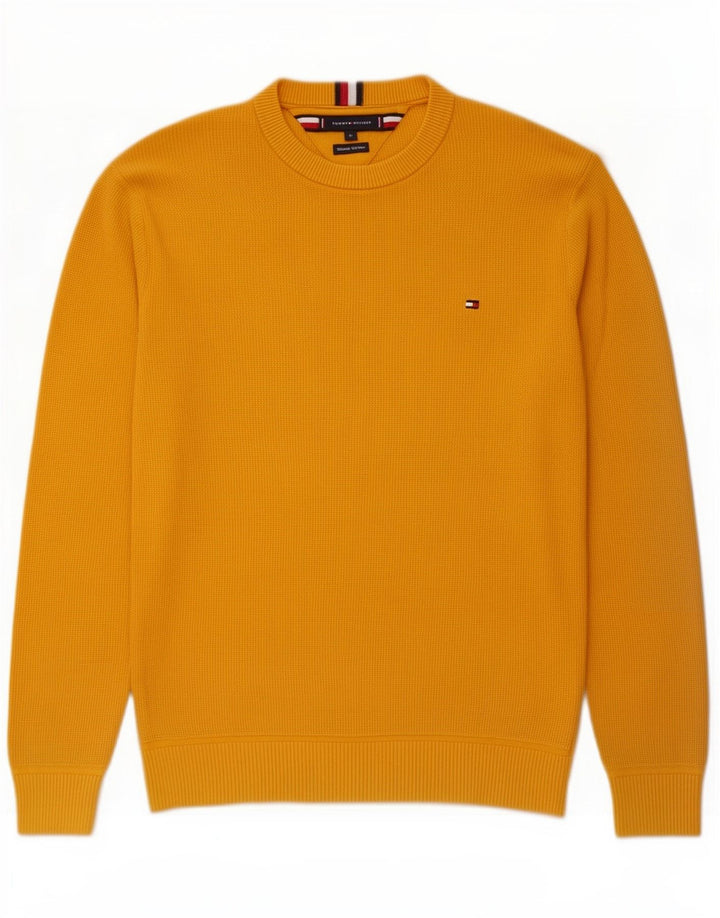 Ανδρικό πουλόβερ με λαιμόκοψη Tommy Hilfiger, μεσαίο κίτρινο βαμβακερό