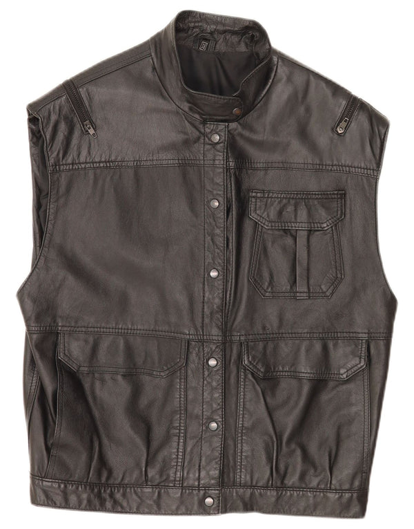 Vintage Γυναικείο Loose Fit Leather Gilet EU 38 Medium Black