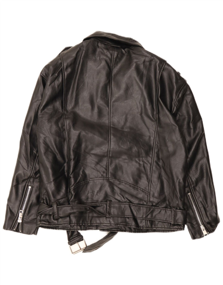 ZARA Γυναικείο Μπουφάν Biker από Faux Leather Oversized UK 10 Small Black