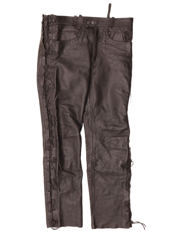Ανδρικό δερμάτινο παντελόνι VINTAGE W34 L30 Μαύρο