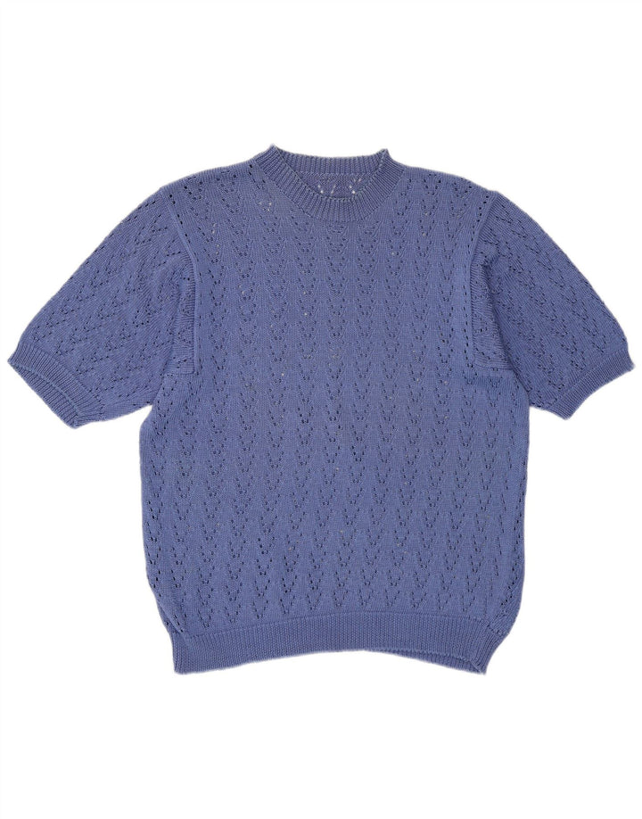 Vintage γυναικείο πουλόβερ See Through Crew Neck Jumper UK 14 Medium Blue