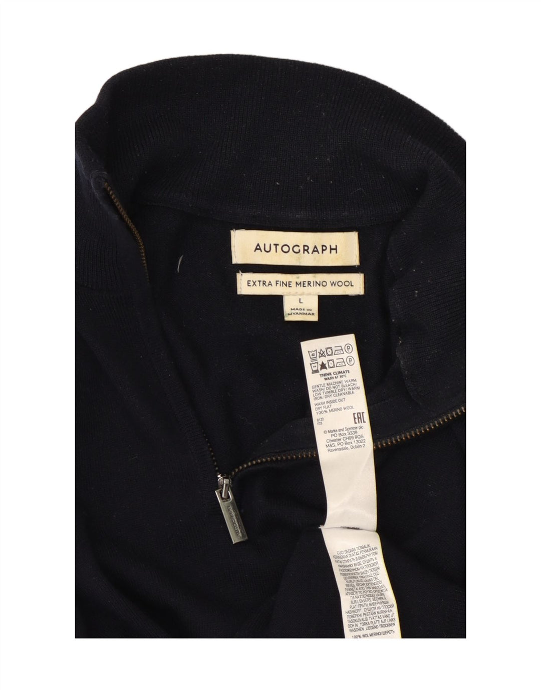Marks & Spencer Ανδρικό πουλόβερ με λαιμόκοψη με φερμουάρ Μεγάλο μπλε μάλλινο