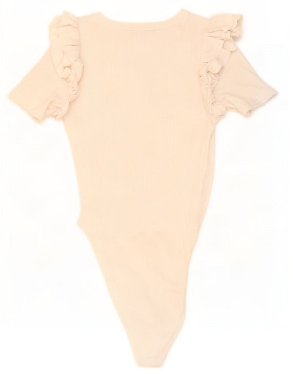 Zara Womens Bodysuit UK 12 Medium Off White Cotton