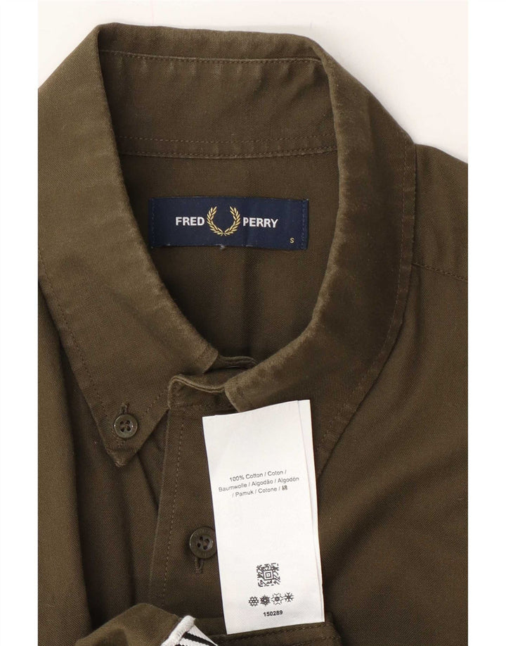 Fred Perry Ανδρικό Πουκάμισο Μικρό Χακί Βαμβακερό