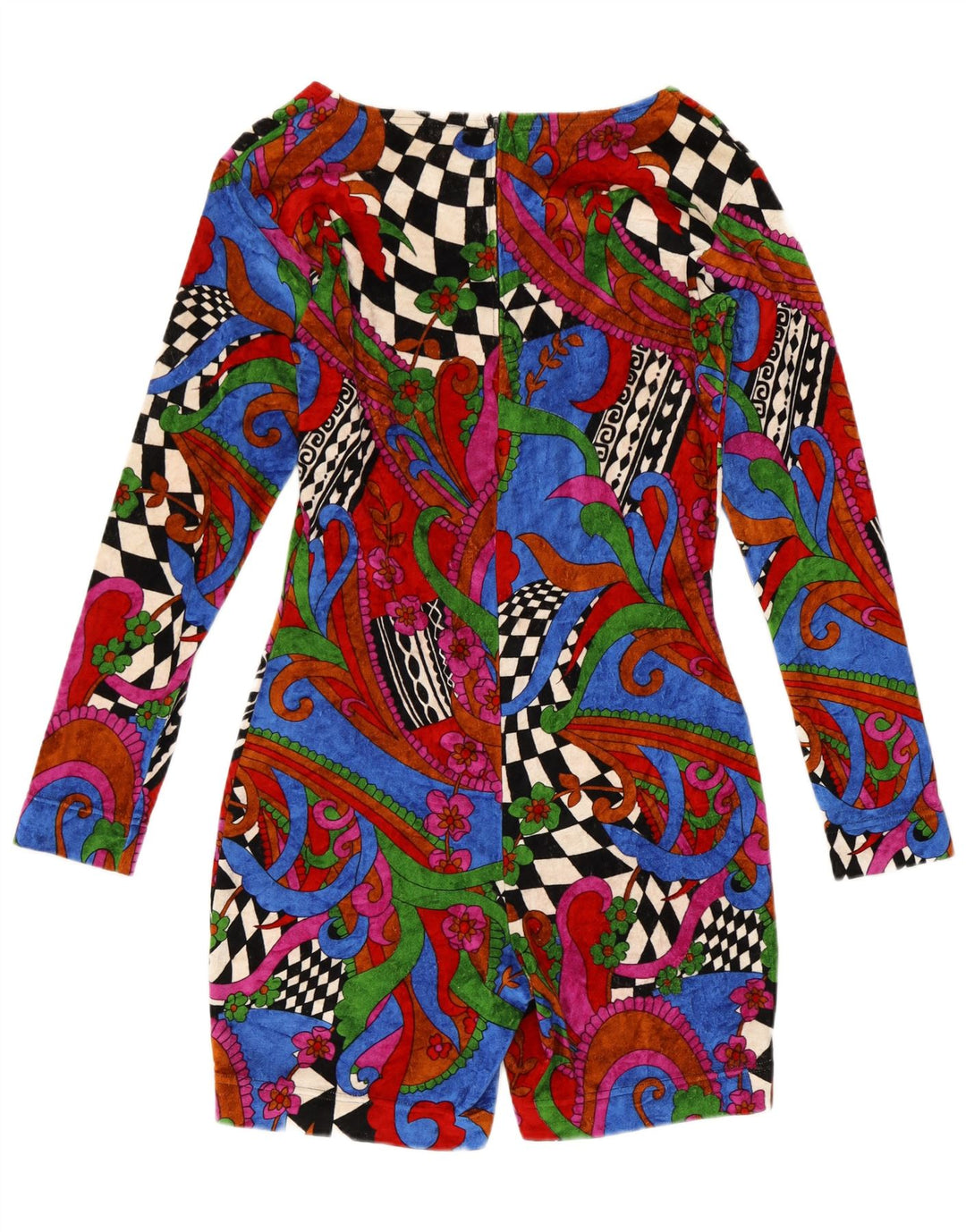 Vintage γυναικείο βελούδινο Playsuit UK 12 Medium πολύχρωμο Paisley