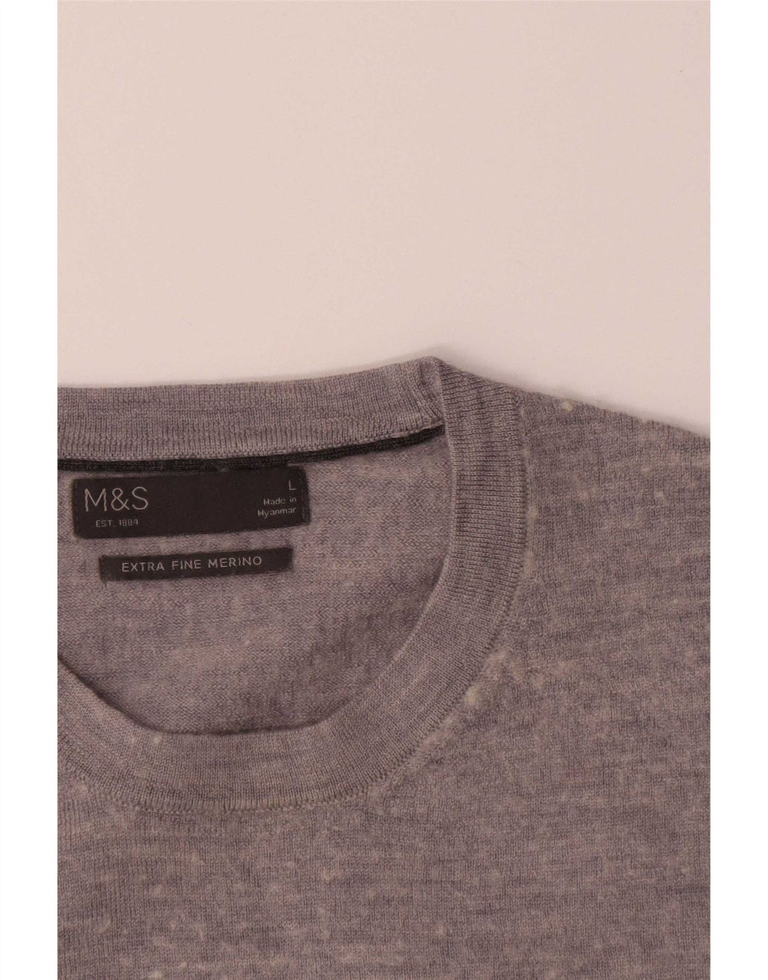 Marks & Spencer Ανδρικό πουλόβερ με λαιμόκοψη μεγάλου γκρι μαλλί Merino