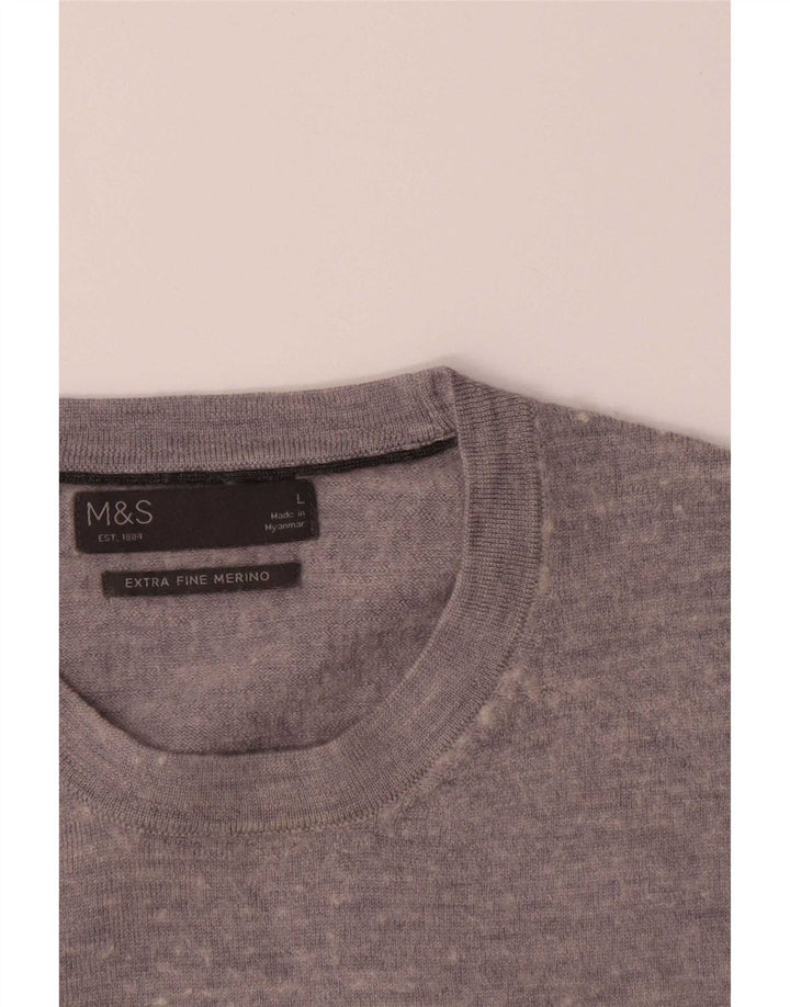 Marks & Spencer Ανδρικό πουλόβερ με λαιμόκοψη μεγάλου γκρι μαλλί Merino
