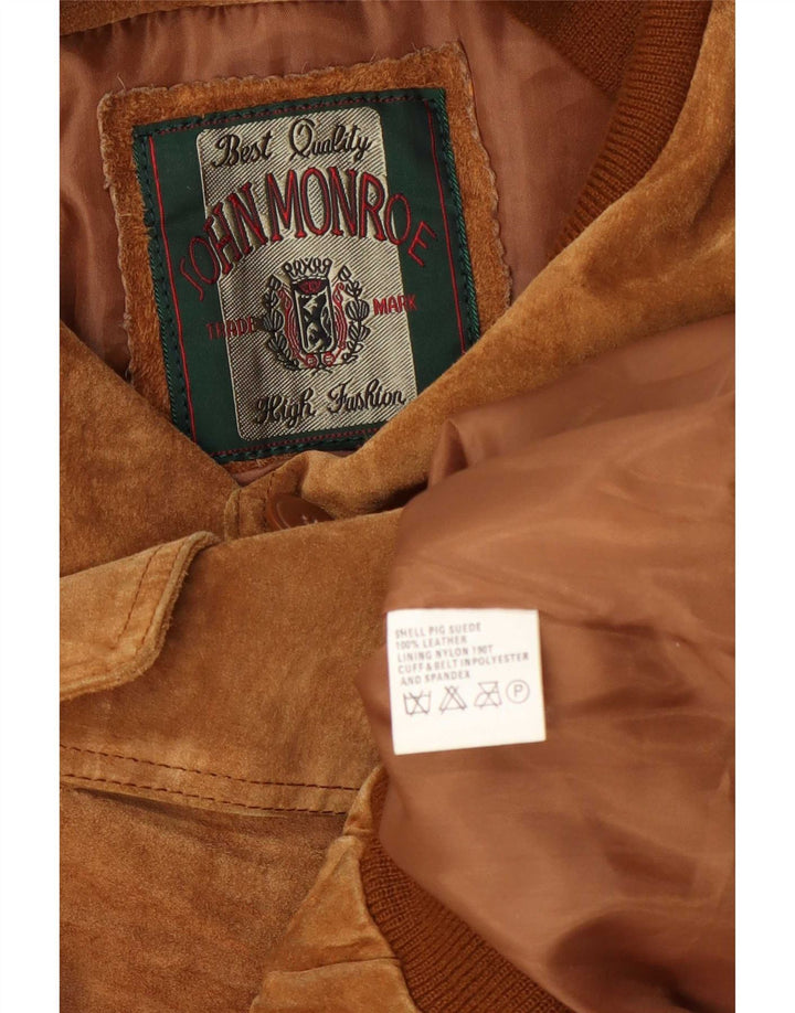 John Monroe Ανδρικό Suede Bomber Jacket UK 40 Large Brown Δερμάτινο