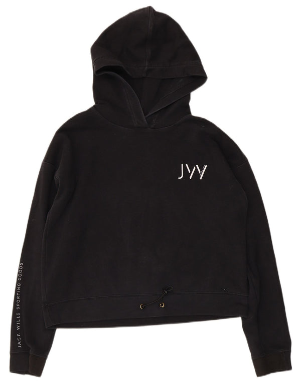 Jack Wills Γυναικεία γραφικά υπερμεγέθη κουκούλα UK 10 Small Black Cotton
