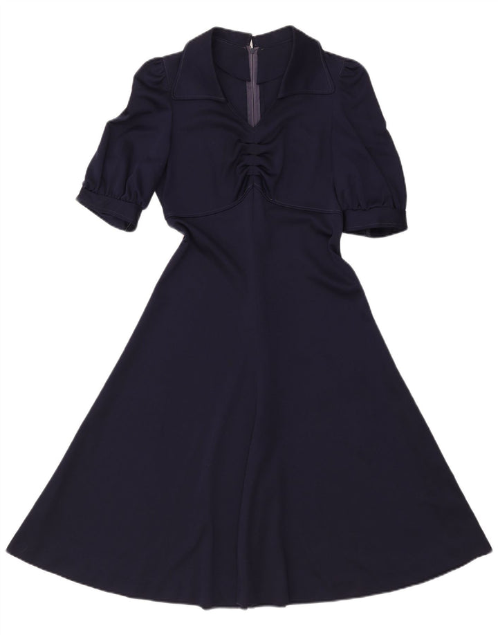 VINTAGE Γυναικείο φόρεμα A-Line UK 8 Small Navy Blue Polyester