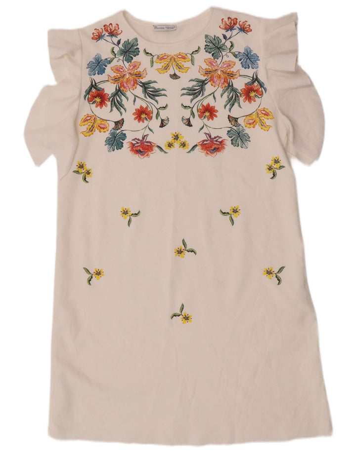Zara Γυναικείο φόρεμα Shift UK 14 Medium White Floral Polyester