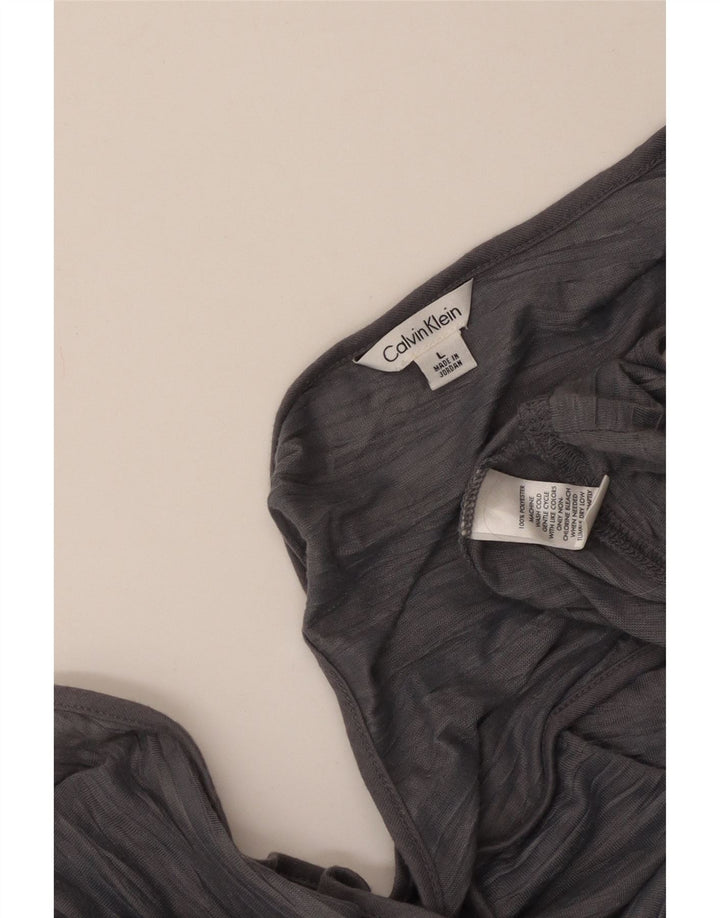 CALVIN KLEIN Γυναικείο γιλέκο τοπ UK 14 μεγάλο γκρι ριγέ πολυεστέρα