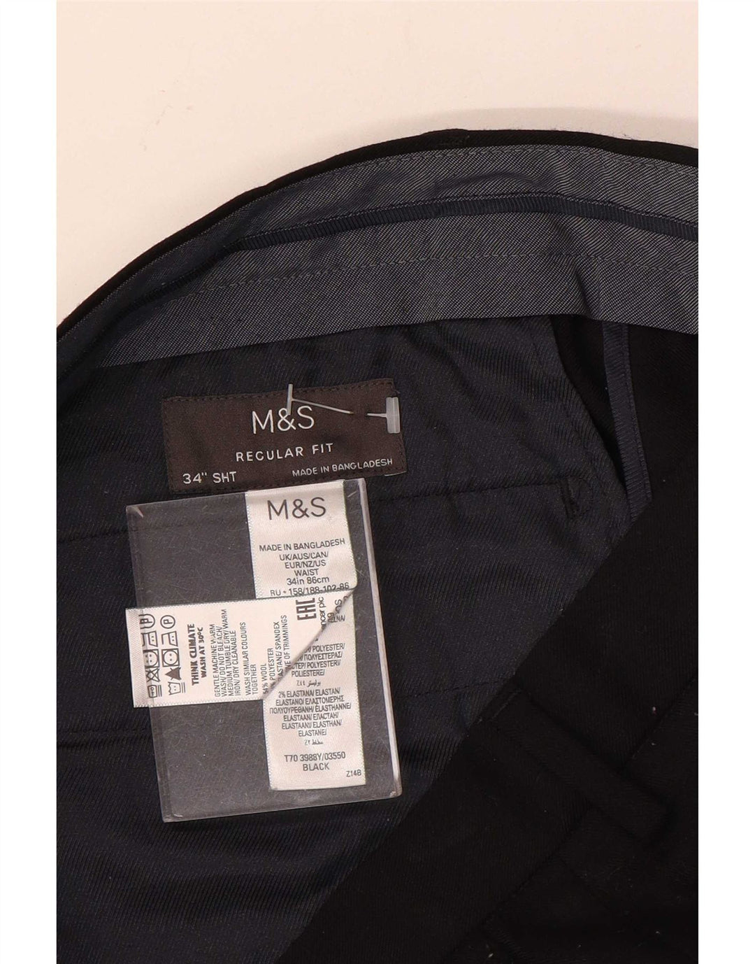 Marks & Spencer Ανδρικό παντελόνι Chino με κανονική εφαρμογή W34 L29 Μαύρο μάλλινο