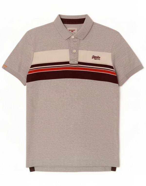 Superdry Ανδρικό Πόλο Μπλουζάκι Large Grey Colourblock Βαμβακερό