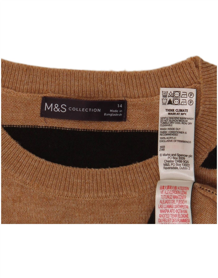 Marks & Spencer Γυναικείο πουλόβερ με λαιμόκοψη UK 14 μεσαίου καφέ ριγέ