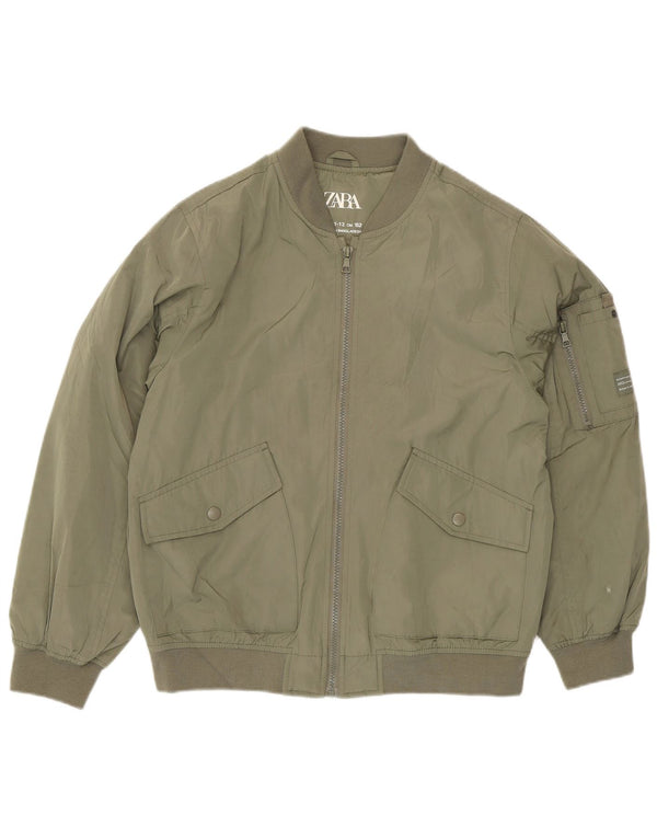 Zara Boys Bomber Jacket 11-12 Years Khaki Polyester