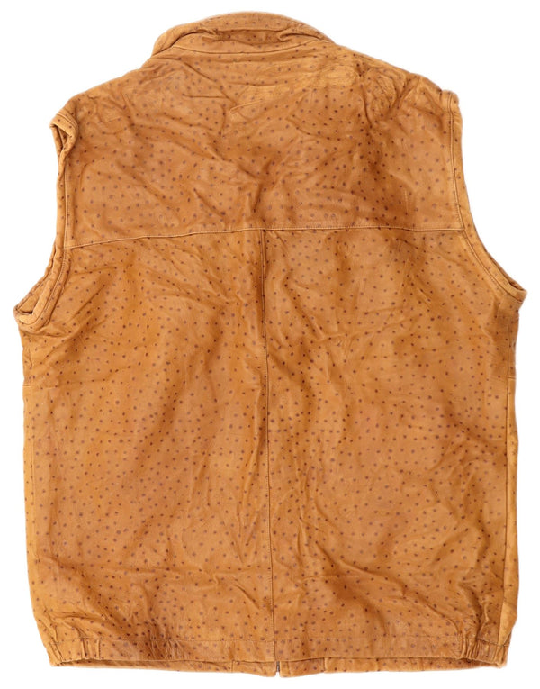 VINTAGE Ανδρικό Δερμάτινο Gilet IT 56 3XL Καφέ με στίγματα